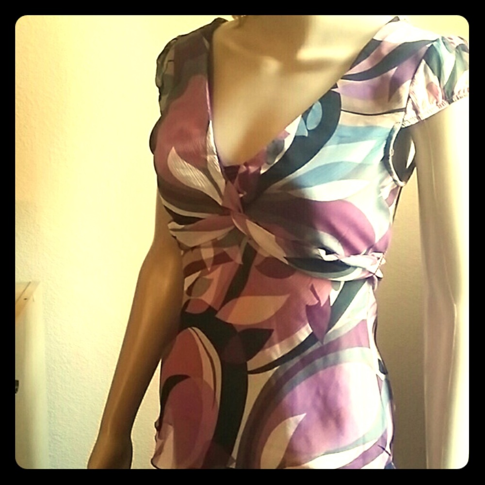 Purple Print Blouse Ties in Back sz sml